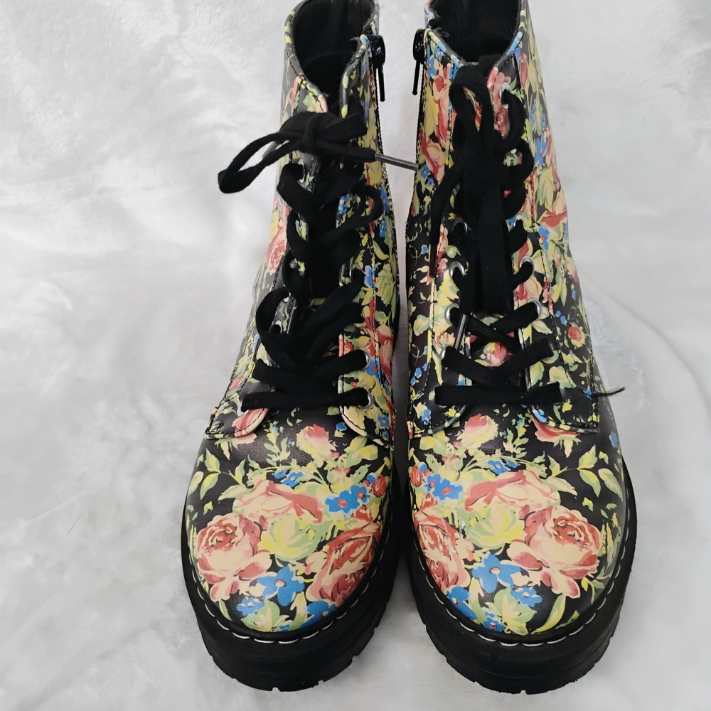 Sugar Kaedy Womens 7.5 Multicolor Floral Combat Boots Lace Up Side Zip - Picture 2 of 7